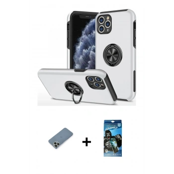 MARSİLYAN™- iPhone 11 Pro Max Kılıf Odak Form Prime - Siyah 34D Izgaralı Cam + Metal Kamera Lens Koruma Cam - AKYL