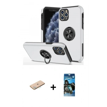 MARSİLYAN™- iPhone 11 Pro Max Kılıf Odak Form Prime - Siyah 34D Izgaralı Cam + Renkli Kamera Lens Koruma Cam - MI