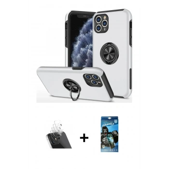 MARSİLYAN™- iPhone 11 Pro Max Kılıf Odak Form Prime - Siyah 34D Izgaralı Cam + Kamera Lens Koruma Cam - SF