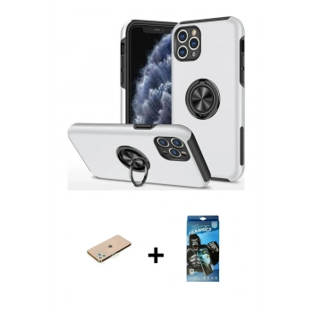 MARSİLYAN™- iPhone 11 Pro Max Kılıf Odak Form Prime - Siyah 34D Izgaralı Cam + Renkli Kamera Lens Koruma Cam - YL