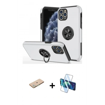MARSİLYAN™- iPhone 11 Pro Max Kılıf Odak Form Prime - Siyah 3D Antistatik Cam Ekran Koruyucu + Renkli Kamera Lens Koruma Cam - YL