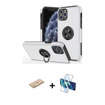 MARSİLYAN™- iPhone 11 Pro Max Kılıf Odak Form Prime - Siyah 3D Antistatik Cam Ekran Koruyucu + Renkli Kamera Lens Koruma Cam - SI