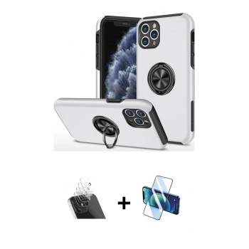 MARSİLYAN™- iPhone 11 Pro Max Kılıf Odak Form Prime - Siyah 3D Antistatik Cam Ekran Koruyucu + Kamera Lens Koruma Cam - SF