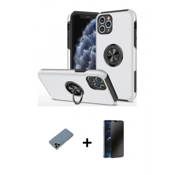 MARSİLYAN™- iPhone 11 Pro Max Kılıf Odak Form Prime - Siyah 3D Antistatik Hayalet Cam Ekran Koruyucu + Shine Kamera Lens Koruma Cam - GD