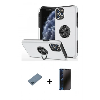 MARSİLYAN™- iPhone 11 Pro Max Kılıf Odak Form Prime - Siyah 3D Antistatik Hayalet Cam Ekran Koruyucu + Shine Kamera Lens Koruma Cam - MI