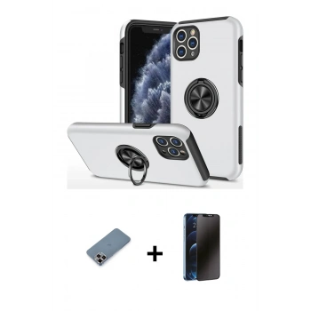 MARSİLYAN™- iPhone 11 Pro Max Kılıf Odak Form Prime - Siyah 3D Antistatik Hayalet Cam Ekran Koruyucu + Metal Kamera Lens Koruma Cam - MR