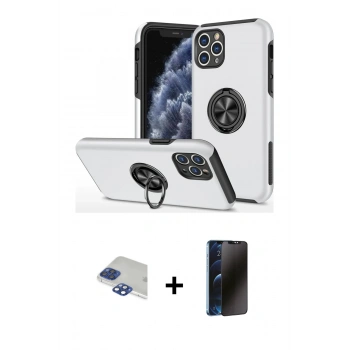 MARSİLYAN™- iPhone 11 Pro Max Kılıf Odak Form Prime - Siyah 3D Antistatik Hayalet Cam Ekran Koruyucu + Pers Alüminyum Kamera Lens - LT