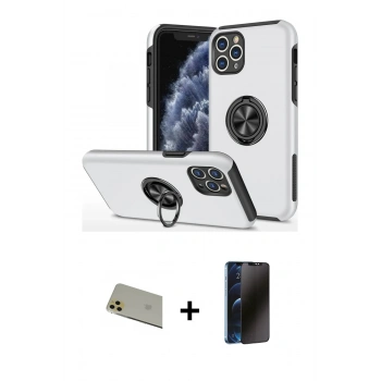 MARSİLYAN™- iPhone 11 Pro Max Kılıf Odak Form Prime - Siyah 3D Antistatik Hayalet Cam Ekran Koruyucu + Rainbow Kamera Lens Koruma Cam - GD