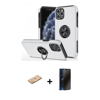 MARSİLYAN™- iPhone 11 Pro Max Kılıf Odak Form Prime - Siyah 3D Antistatik Hayalet Cam Ekran Koruyucu + Renkli Kamera Lens Koruma Cam - TU