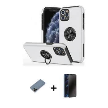 MARSİLYAN™- iPhone 11 Pro Max Kılıf Odak Form Prime - Siyah 3D Antistatik Hayalet Cam Ekran Koruyucu + Metal Kamera Lens Koruma Cam - SH