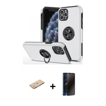 MARSİLYAN™- iPhone 11 Pro Max Kılıf Odak Form Prime - Siyah 3D Antistatik Hayalet Cam Ekran Koruyucu + Renkli Kamera Lens Koruma Cam - YL