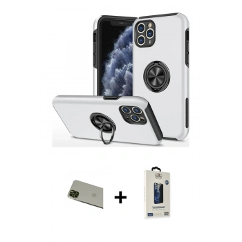 MARSİLYAN™- iPhone 11 Pro Max Kılıf Odak Form Prime - Siyah Bilvis Hayalet Cam Ekran Koruyucu + Rainbow Kamera Lens Koruma Cam - YL