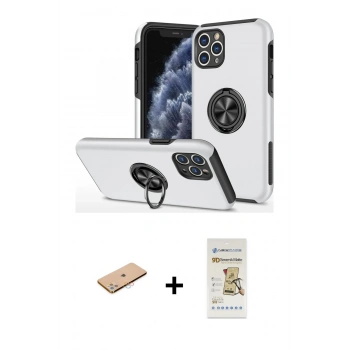 MARSİLYAN™- iPhone 11 Pro Max Kılıf Odak Form Prime - Siyah Mat Seramik Nano Ekran Koruyucu + Renkli Kamera Lens Koruma Cam - PE