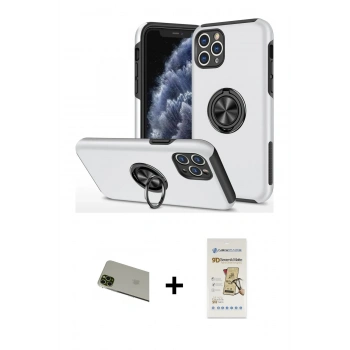 MARSİLYAN™- iPhone 11 Pro Max Kılıf Odak Form Prime - Siyah Mat Seramik Nano Ekran Koruyucu + Rainbow Kamera Lens Koruma Cam - YL