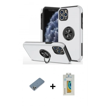 MARSİLYAN™- iPhone 11 Pro Max Kılıf Odak Form Prime - Siyah Polymer Nano Ekran Koruyucu + Metal Kamera Lens Koruma Cam - GS