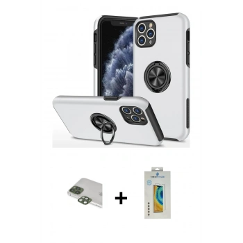MARSİLYAN™- iPhone 11 Pro Max Kılıf Odak Form Prime - Siyah Polymer Nano Ekran Koruyucu + Pers Alüminyum Kamera Lens - YL