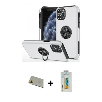 MARSİLYAN™- iPhone 11 Pro Max Kılıf Odak Form Prime - Siyah Polymer Nano Ekran Koruyucu + Rainbow Kamera Lens Koruma Cam - GD