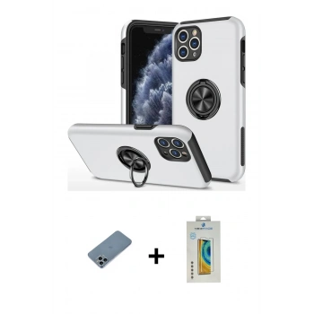 MARSİLYAN™- iPhone 11 Pro Max Kılıf Odak Form Prime - Siyah Polymer Nano Ekran Koruyucu + Shine Kamera Lens Koruma Cam - SABE