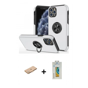 MARSİLYAN™- iPhone 11 Pro Max Kılıf Odak Form Prime - Siyah Polymer Nano Ekran Koruyucu + Renkli Kamera Lens Koruma Cam - TU