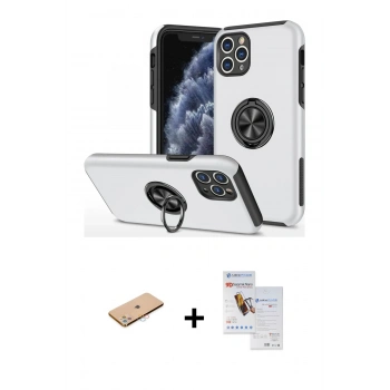 MARSİLYAN™- iPhone 11 Pro Max Kılıf Odak Form Prime - Siyah Seramik Nano Ekran Koruyucu + Renkli Kamera Lens Koruma Cam - PE