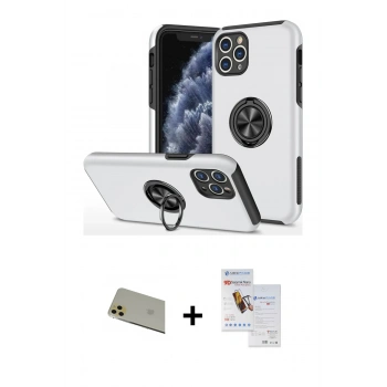 MARSİLYAN™- iPhone 11 Pro Max Kılıf Odak Form Prime - Siyah Seramik Nano Ekran Koruyucu + Rainbow Kamera Lens Koruma Cam - GD