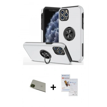 MARSİLYAN™- iPhone 11 Pro Max Kılıf Odak Form Prime - Siyah Seramik Nano Ekran Koruyucu + Rainbow Kamera Lens Koruma Cam - YL