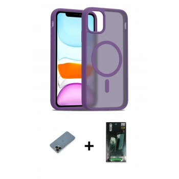 MARSİLYAN™- iPhone 11 Pro Max Kılıf Siluet Minimal Prime - Şeffaf 360 Full Body Arka Koruyucu + Metal Kamera Lens Koruma Cam - SH
