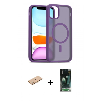 MARSİLYAN™- iPhone 11 Pro Max Kılıf Siluet Minimal Prime - Şeffaf 360 Full Body Arka Koruyucu + Renkli Kamera Lens Koruma Cam - TU