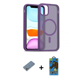 MARSİLYAN™- iPhone 11 Pro Max Kılıf Siluet Minimal Prime - Siyah 18D Cam Ekran Koruyucu + Metal Kamera Lens Koruma Cam - GS