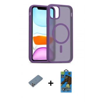 MARSİLYAN™- iPhone 11 Pro Max Kılıf Siluet Minimal Prime - Siyah 18D Cam Ekran Koruyucu + Shine Kamera Lens Koruma Cam - GS