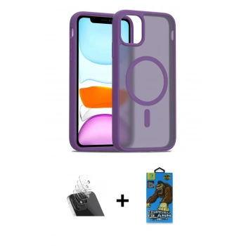 MARSİLYAN™- iPhone 11 Pro Max Kılıf Siluet Minimal Prime - Siyah 18D Cam Ekran Koruyucu + Kamera Lens Koruma Cam - SF