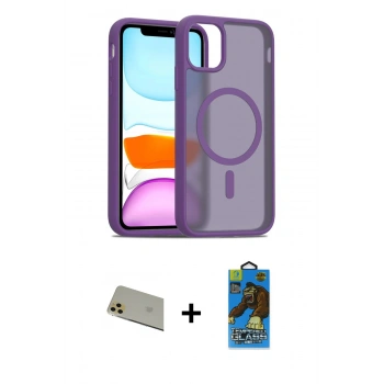 MARSİLYAN™- iPhone 11 Pro Max Kılıf Siluet Minimal Prime - Siyah 18D Cam Ekran Koruyucu + Rainbow Kamera Lens Koruma Cam - GD