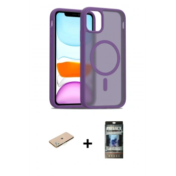 MARSİLYAN™- iPhone 11 Pro Max Kılıf Siluet Minimal Prime - Siyah 34D Hayalet Izgaralı Cam + Renkli Kamera Lens Koruma Cam - YL