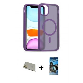 MARSİLYAN™- iPhone 11 Pro Max Kılıf Siluet Minimal Prime - Siyah 34D Izgaralı Cam + Rainbow Kamera Lens Koruma Cam - GD