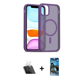 MARSİLYAN™- iPhone 11 Pro Max Kılıf Siluet Minimal Prime - Siyah 34D Izgaralı Cam + Kamera Lens Koruma Cam - SF