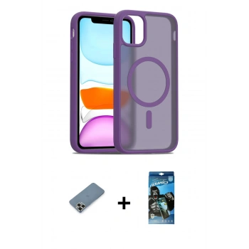 MARSİLYAN™- iPhone 11 Pro Max Kılıf Siluet Minimal Prime - Siyah 34D Izgaralı Cam + Metal Kamera Lens Koruma Cam - GD