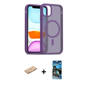 MARSİLYAN™- iPhone 11 Pro Max Kılıf Siluet Minimal Prime - Siyah 34D Izgaralı Cam + Renkli Kamera Lens Koruma Cam - TU