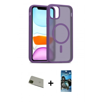 MARSİLYAN™- iPhone 11 Pro Max Kılıf Siluet Minimal Prime - Siyah 34D Izgaralı Cam + Rainbow Kamera Lens Koruma Cam - YL
