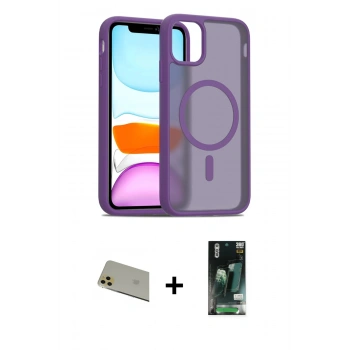 MARSİLYAN™- iPhone 11 Pro Max Kılıf Siluet Minimal Prime - Siyah 360 Mat Full Body Arka Koruyucu + Rainbow Kamera Lens Koruma Cam - GD