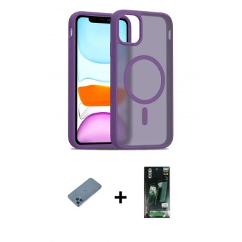 MARSİLYAN™- iPhone 11 Pro Max Kılıf Siluet Minimal Prime - Siyah 360 Mat Full Body Arka Koruyucu + Shine Kamera Lens Koruma Cam - MI