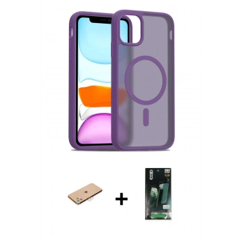 MARSİLYAN™- iPhone 11 Pro Max Kılıf Siluet Minimal Prime - Siyah 360 Mat Full Body Arka Koruyucu + Renkli Kamera Lens Koruma Cam - PE