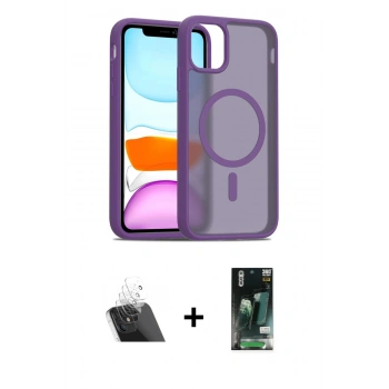 MARSİLYAN™- iPhone 11 Pro Max Kılıf Siluet Minimal Prime - Siyah 360 Mat Full Body Arka Koruyucu + Kamera Lens Koruma Cam - SF