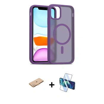 MARSİLYAN™- iPhone 11 Pro Max Kılıf Siluet Minimal Prime - Siyah 3D Antistatik Cam Ekran Koruyucu + Renkli Kamera Lens Koruma Cam - TU