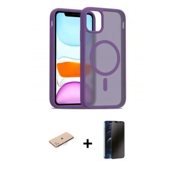 MARSİLYAN™- iPhone 11 Pro Max Kılıf Siluet Minimal Prime - Siyah 3D Antistatik Hayalet Cam Ekran Koruyucu + Renkli Kamera Lens Koruma Cam - MI