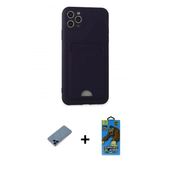 MARSİLYAN™- iPhone 11 Pro Max Kılıf Vadi Çizgi Prime - Siyah 18D Cam Ekran Koruyucu + Metal Kamera Lens Koruma Cam - MI