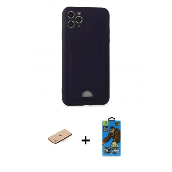 MARSİLYAN™- iPhone 11 Pro Max Kılıf Vadi Çizgi Prime - Siyah 18D Cam Ekran Koruyucu + Renkli Kamera Lens Koruma Cam - PE