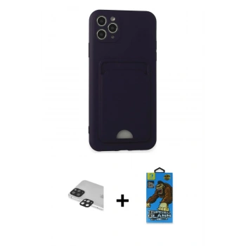 MARSİLYAN™- iPhone 11 Pro Max Kılıf Vadi Çizgi Prime - Siyah 18D Cam Ekran Koruyucu + Pers Alüminyum Kamera Lens - SH