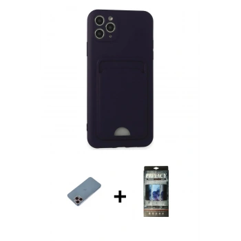 MARSİLYAN™- iPhone 11 Pro Max Kılıf Vadi Çizgi Prime - Siyah 34D Hayalet Izgaralı Cam + Shine Kamera Lens Koruma Cam - PE
