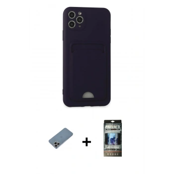 MARSİLYAN™- iPhone 11 Pro Max Kılıf Vadi Çizgi Prime - Siyah 34D Hayalet Izgaralı Cam + Shine Kamera Lens Koruma Cam - GI