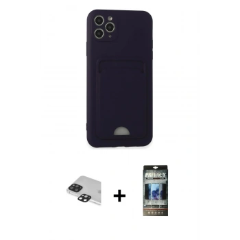 MARSİLYAN™- iPhone 11 Pro Max Kılıf Vadi Çizgi Prime - Siyah 34D Hayalet Izgaralı Cam + Pers Alüminyum Kamera Lens - SH